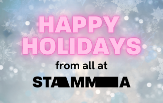 Snowflakes surround the header 'Happy Holidays from all at STAMMA'