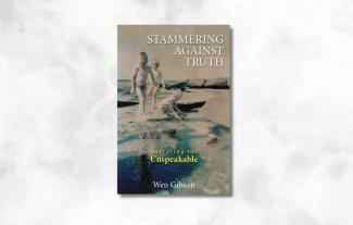 A book cover featuring three children playing on a beach with the title 'Stammering Against Truth'