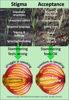 The headers Stigma and Acceptance, with underneath. Both lead to onion layers, with words on each one